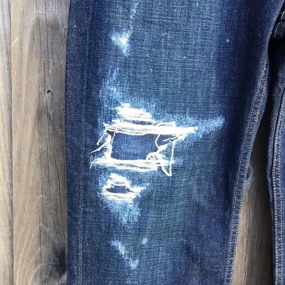 Levi's 514 Custom Distressed Jeans Mens 34 (36x28) Dark Wash Ripped Straight Leg
